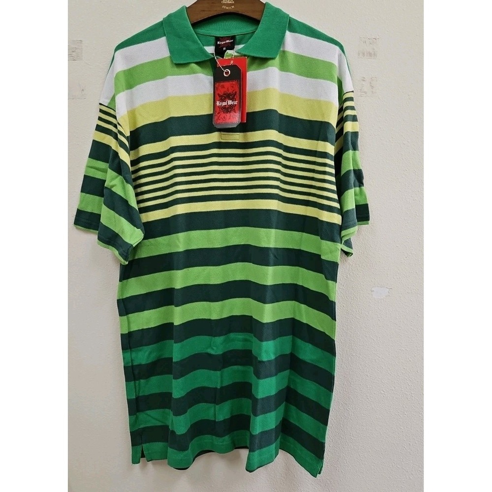Vintage Mens Regal Wear K Green White Stripe Polo Shirt Size  XL New With Tags